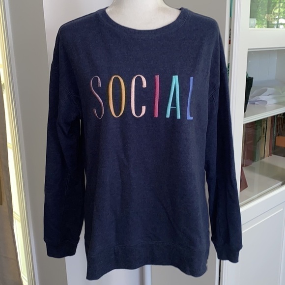 Wildfox SOCIAL Crew Neck Top Fall Lounge Soft Cozy Bohemian Rainbow - Picture 8 of 13
